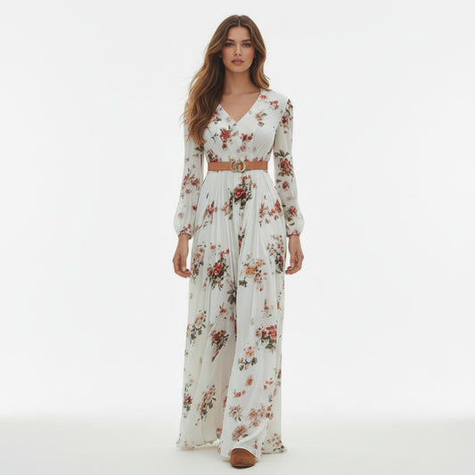 FLEURIE | V-NECK PRINTED MAXI DRESS