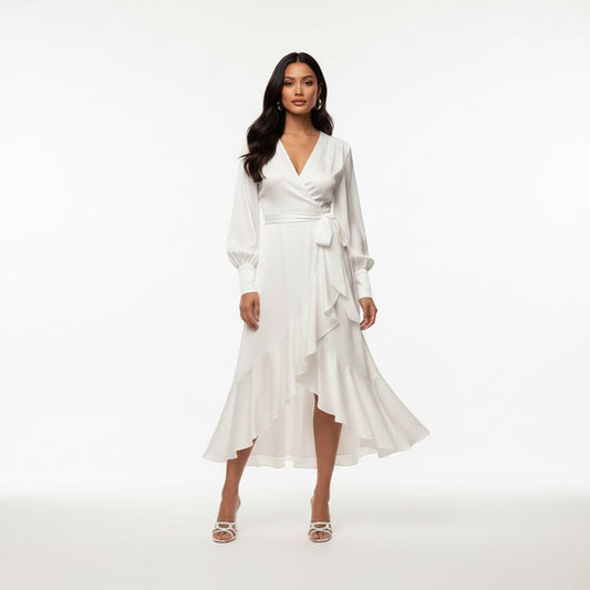 ROSALIE | RUFFLED V-NECK PROM DRESS