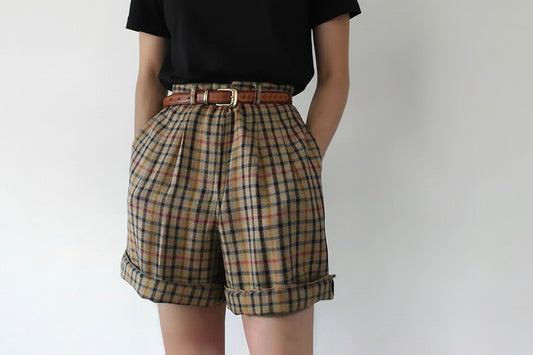 HARLOW | HIGH-WAIST PLAID SHORTS