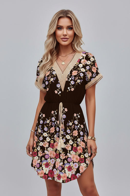 ADÈLE | PRINT LACE HEM DRESS