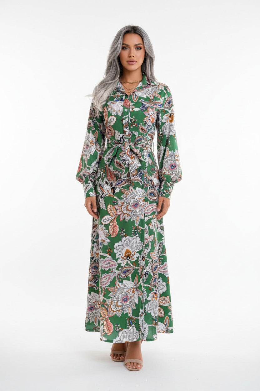 ROSÉ | BELTED FLORAL SHIRT DRESS