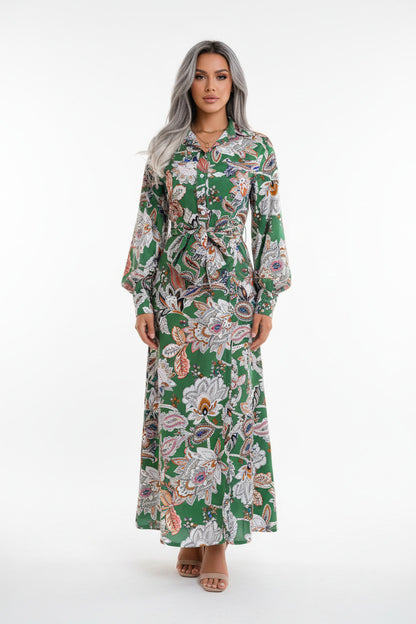 ROSÉ | BELTED FLORAL SHIRT DRESS