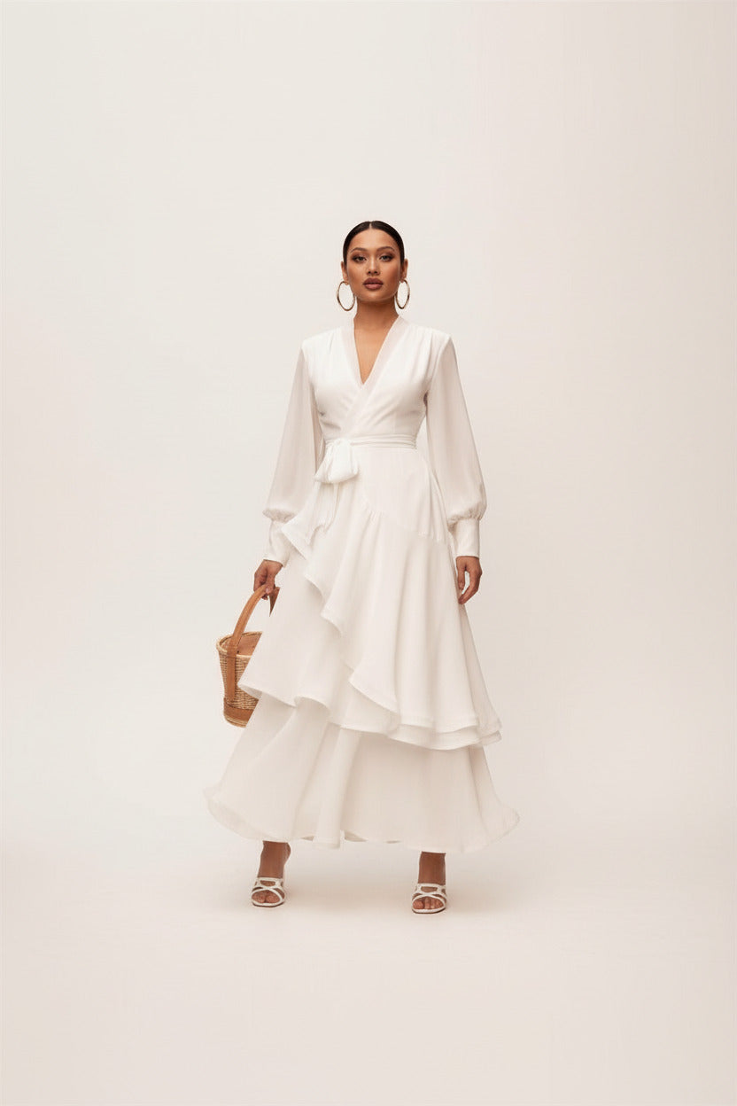ROSALIE | RUFFLED V-NECK PROM DRESS
