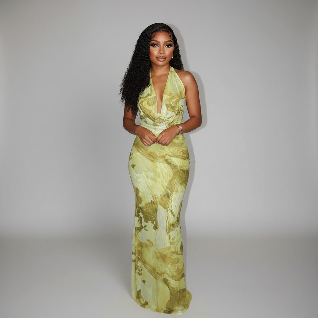 LORENA | ABSTRACT HALTER MAXI