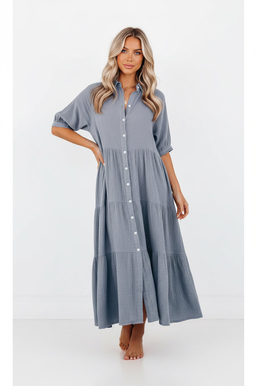 CÉLINA | BUTTON-UP LONG SLEEVE DRESS