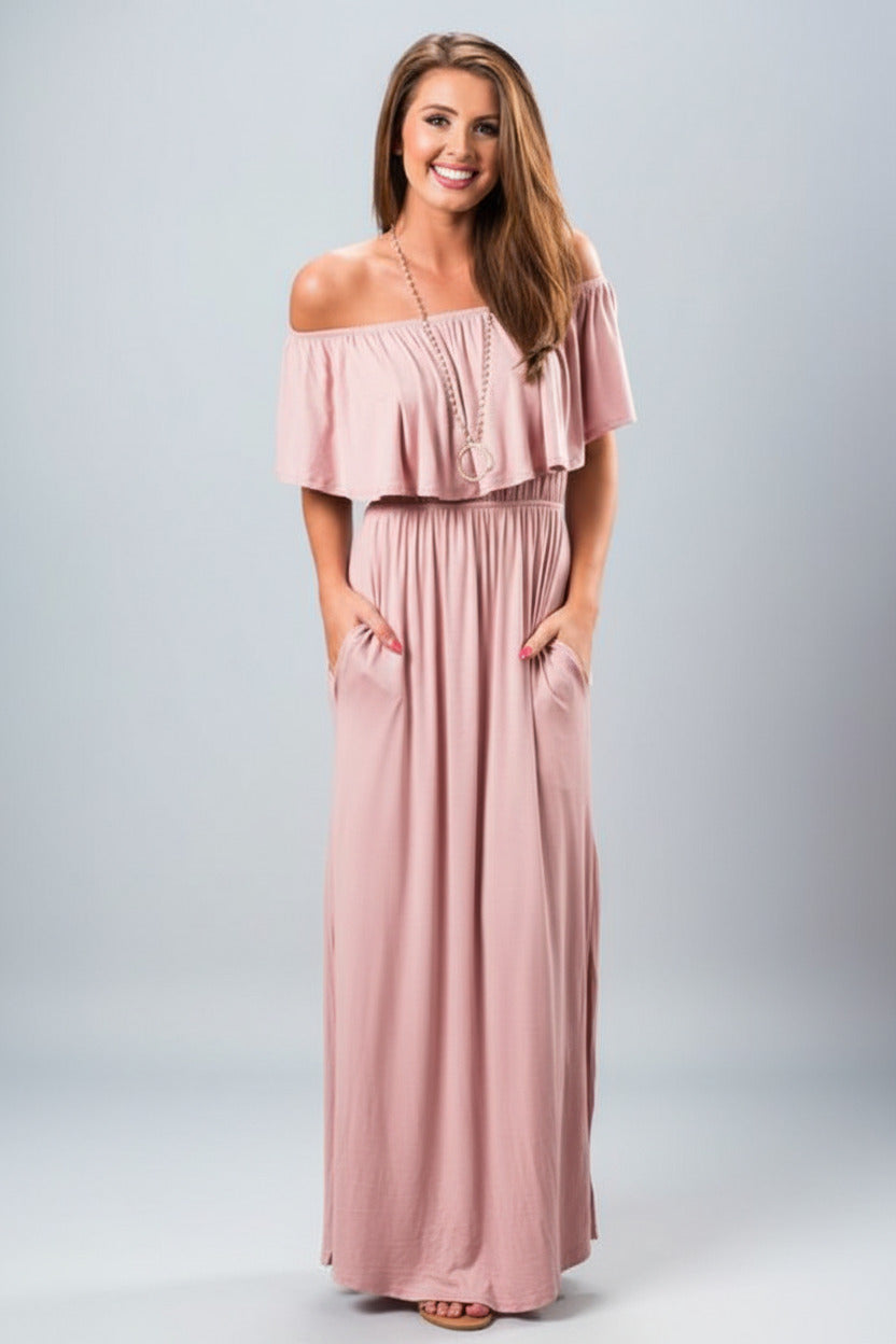 COSETTE | OFF-SHOULDER RUFFLE MAXI