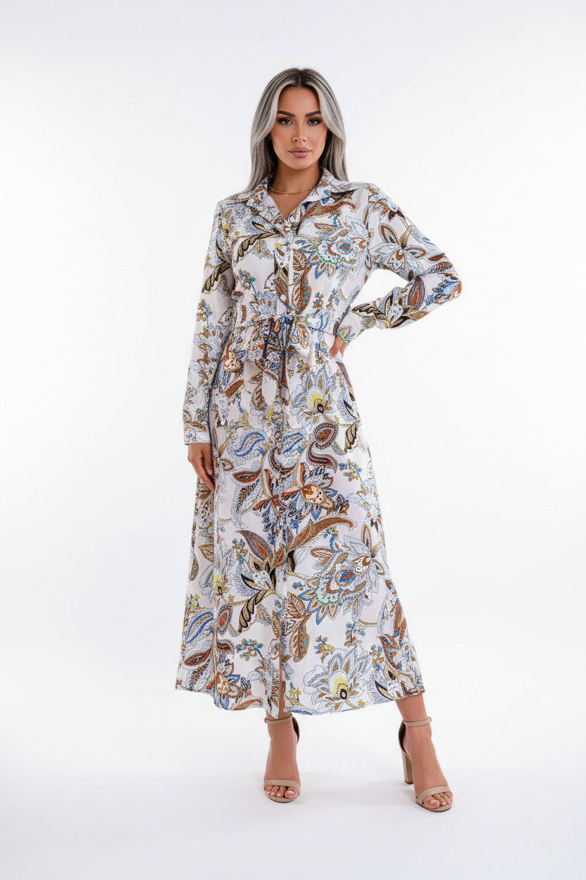 ROSÉ | BELTED FLORAL SHIRT DRESS
