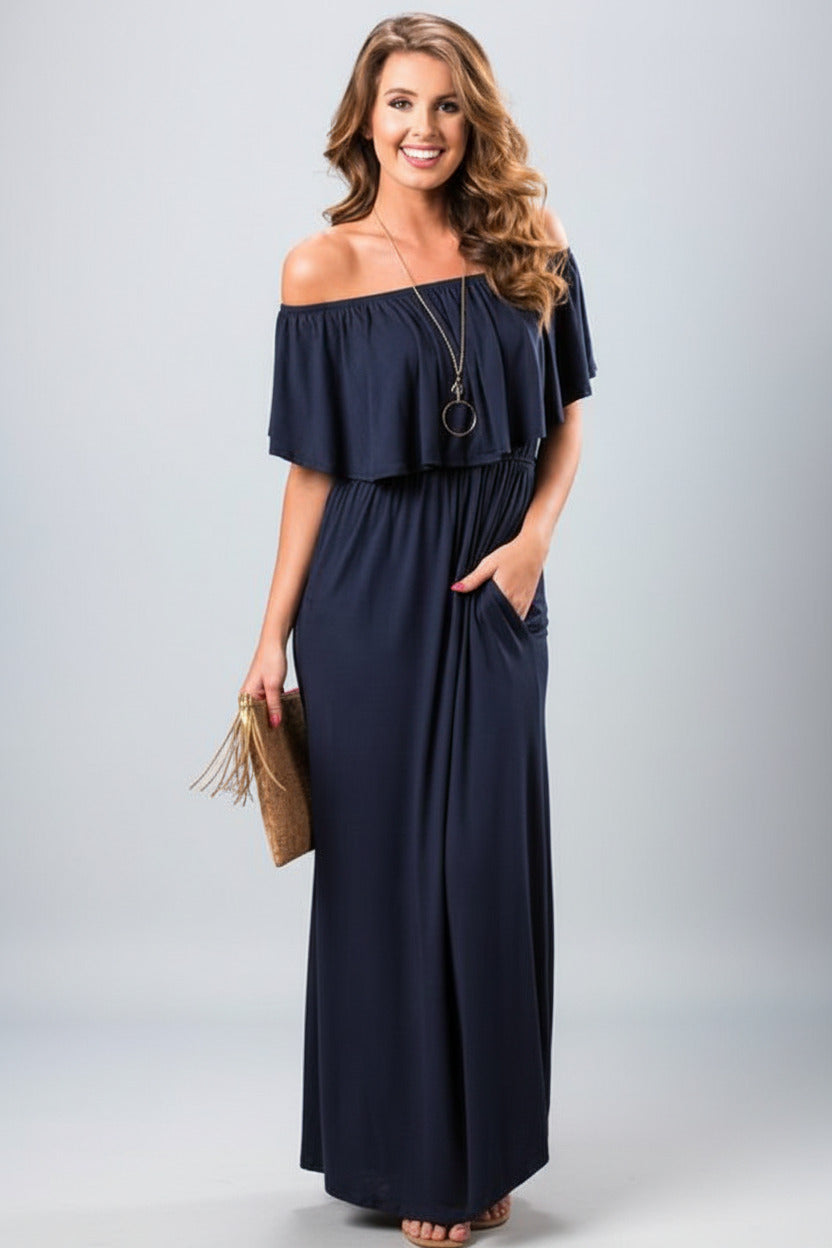 COSETTE | OFF-SHOULDER RUFFLE MAXI
