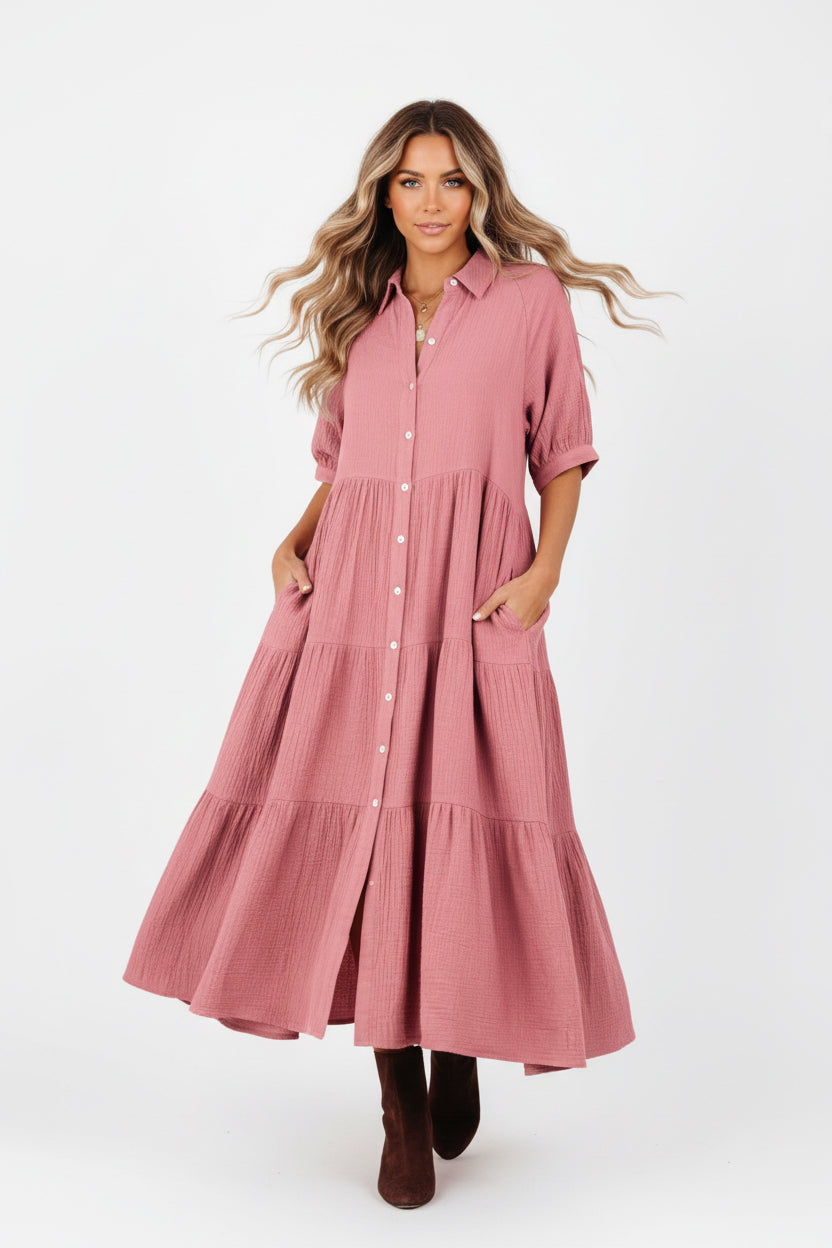 CÉLINA | BUTTON-UP LONG SLEEVE DRESS