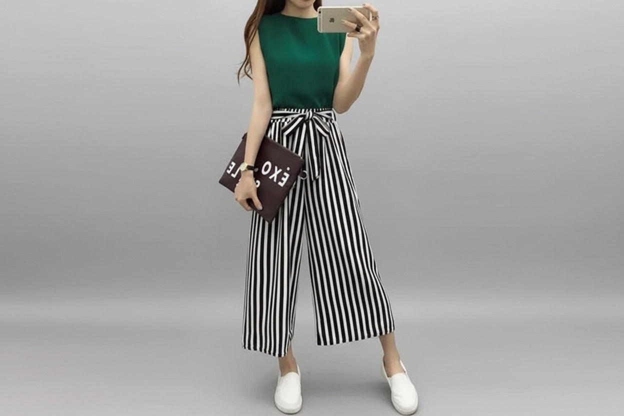 CÉLESTE | STRIPED CHIFFON PANTS