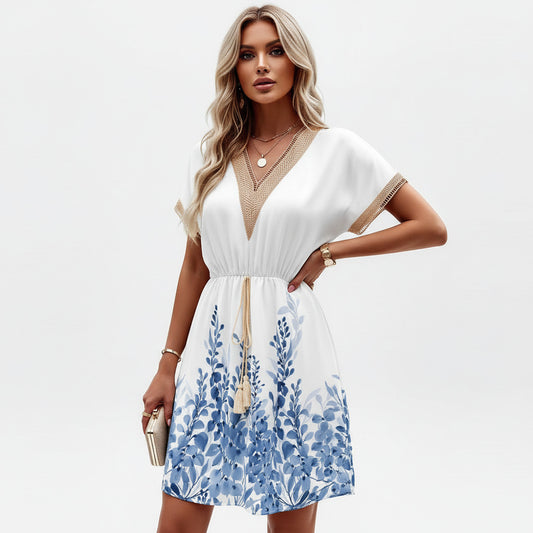 ADÈLE | PRINT LACE HEM DRESS
