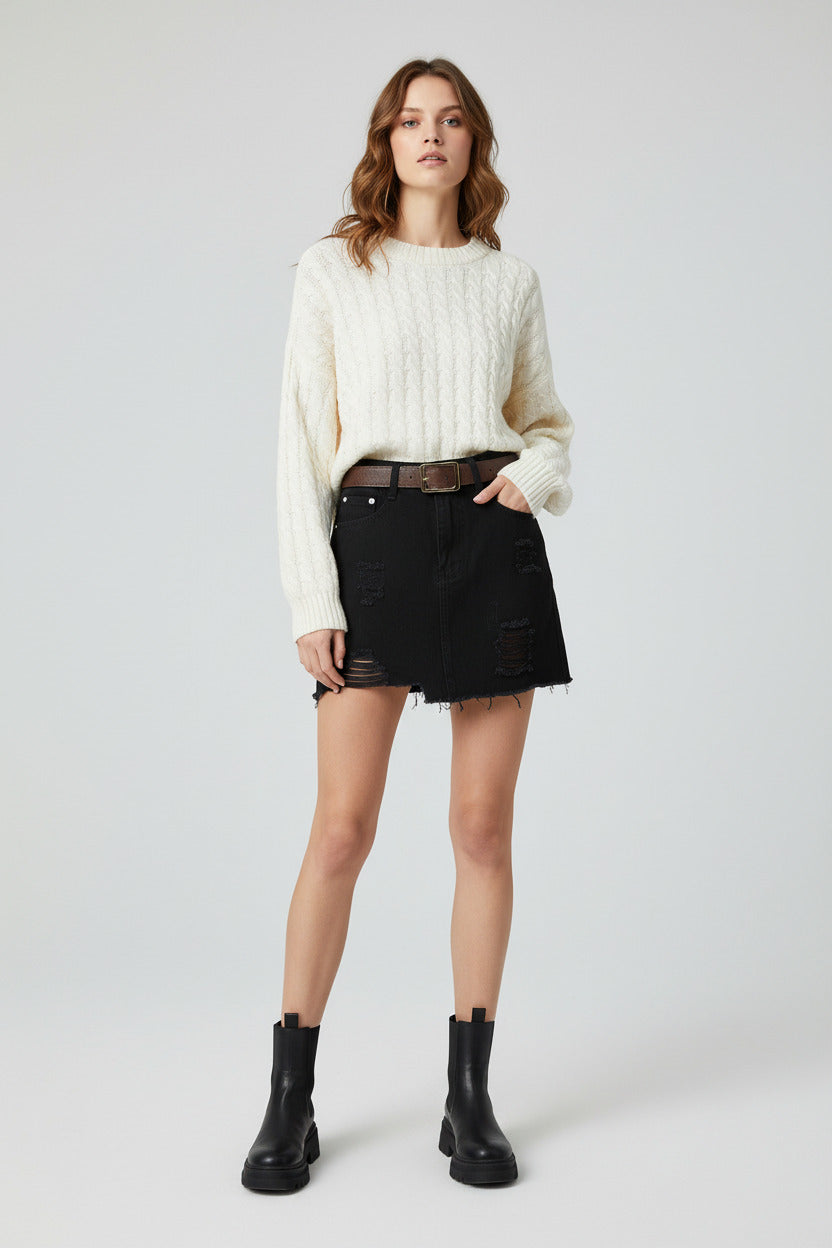BLAIR | RIPPED DENIM MINI SKIRT