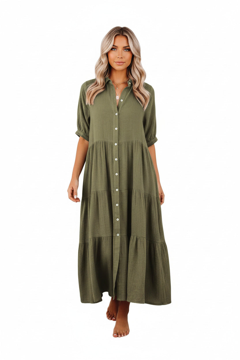 CÉLINA | BUTTON-UP LONG SLEEVE DRESS