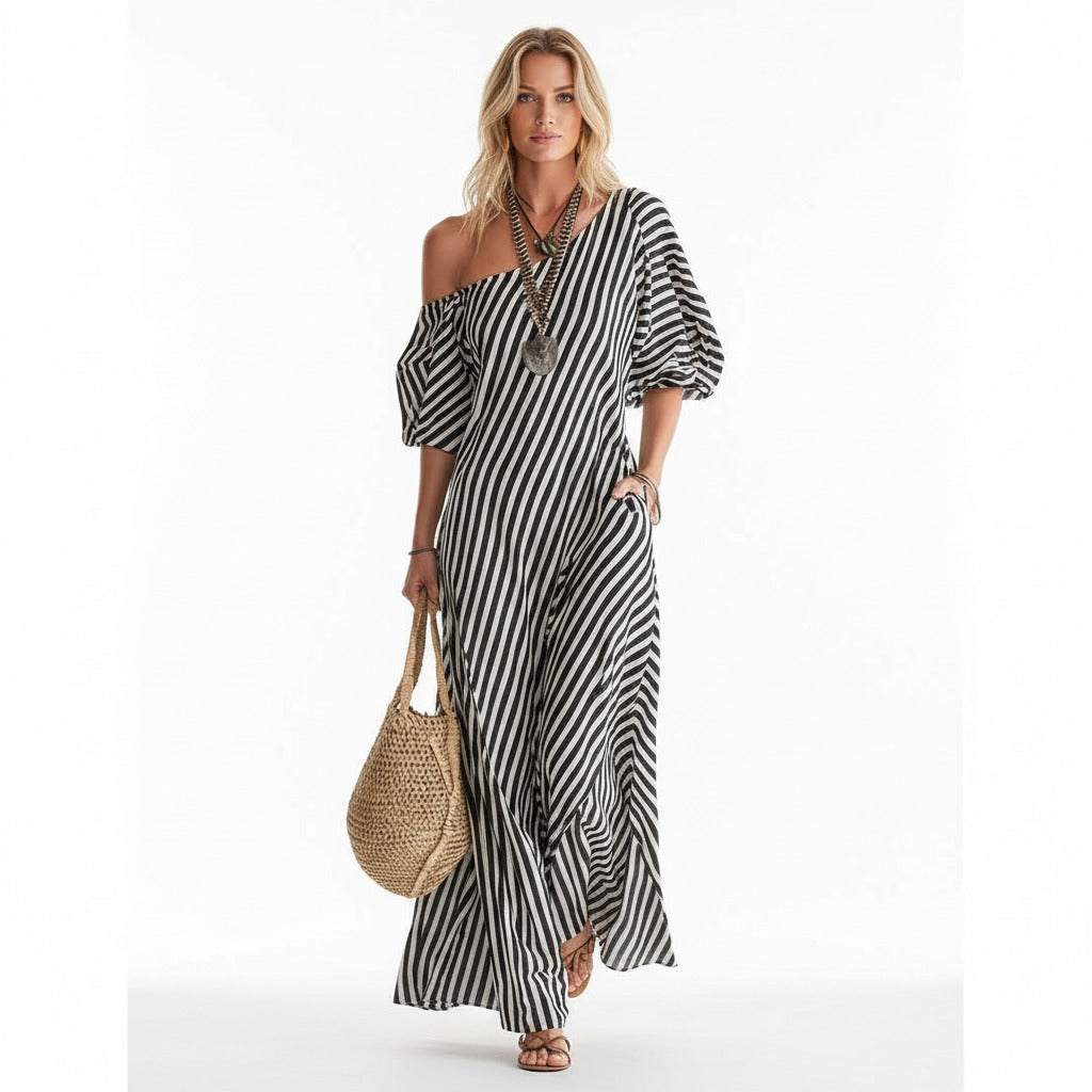 LYRA | STRIPED OFF-SHOULDER DRESS