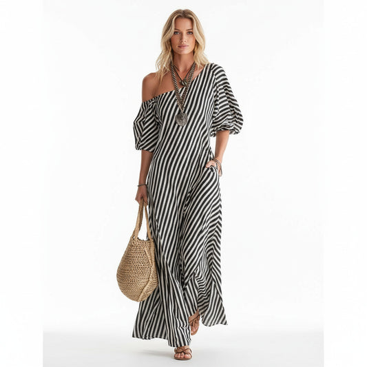 LYRA | STRIPED OFF-SHOULDER DRESS