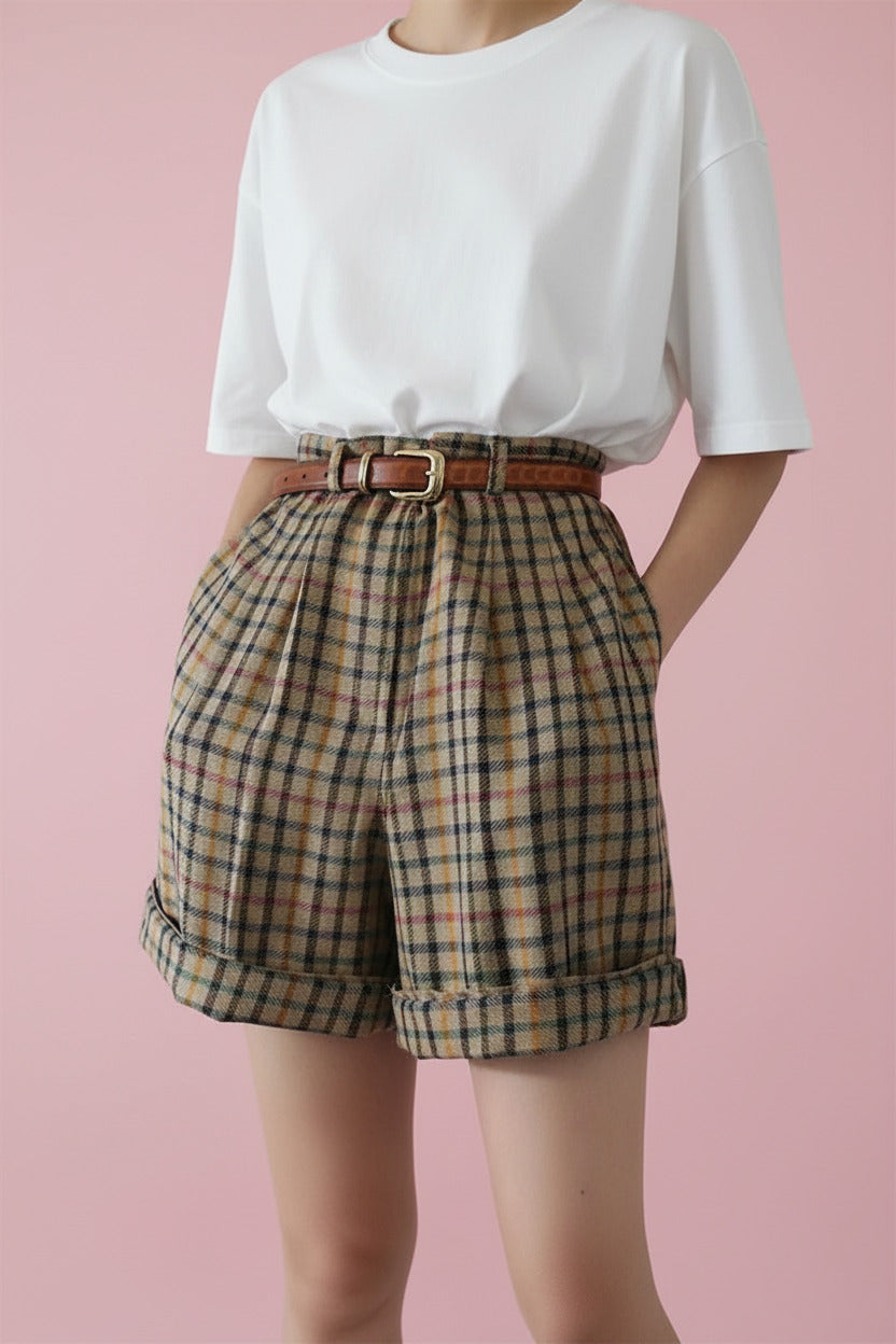 HARLOW | HIGH-WAIST PLAID SHORTS