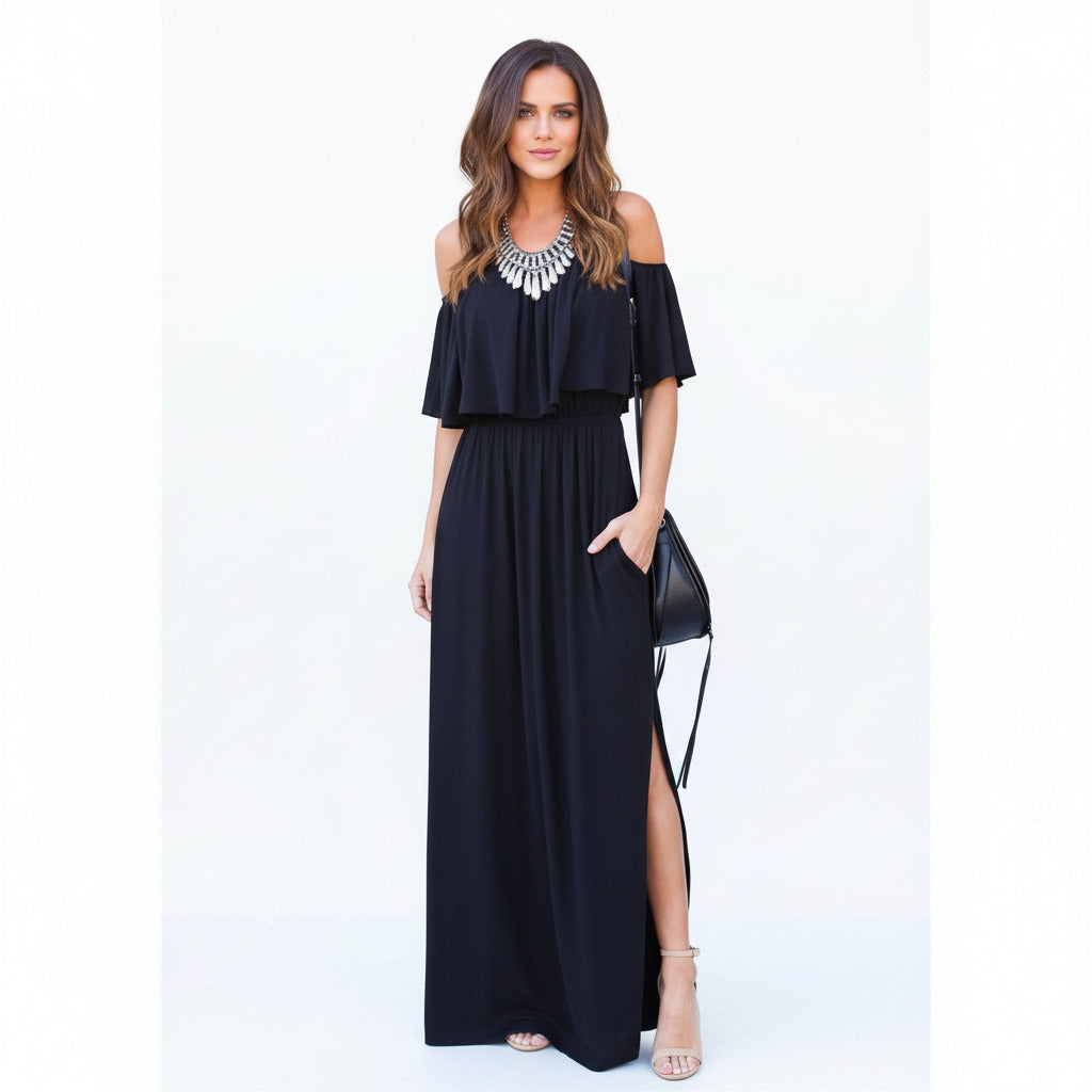 COSETTE | OFF-SHOULDER RUFFLE MAXI