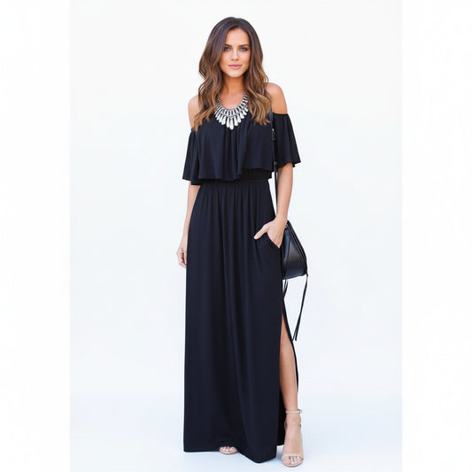COSETTE | OFF-SHOULDER RUFFLE MAXI