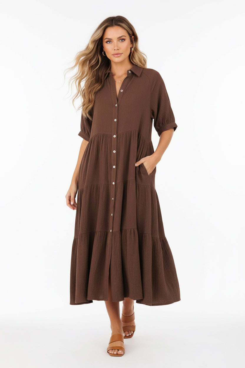 CÉLINA | BUTTON-UP LONG SLEEVE DRESS