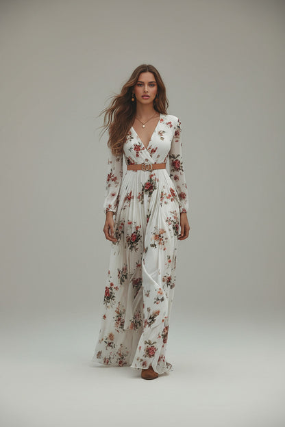 FLEURIE | V-NECK PRINTED MAXI DRESS