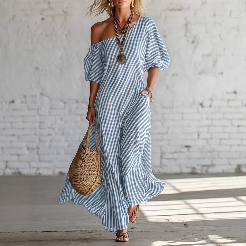 LYRA | STRIPED OFF-SHOULDER DRESS