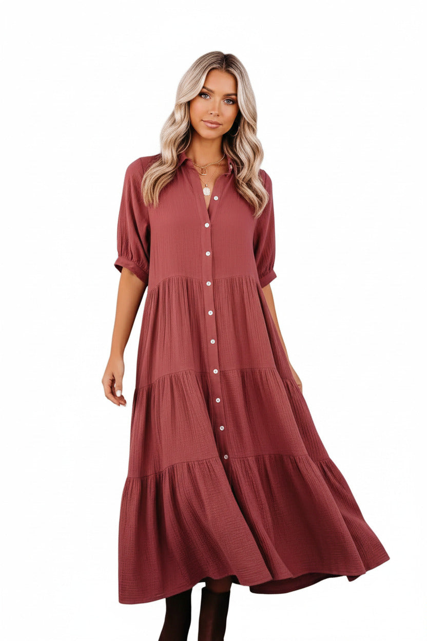 CÉLINA | BUTTON-UP LONG SLEEVE DRESS