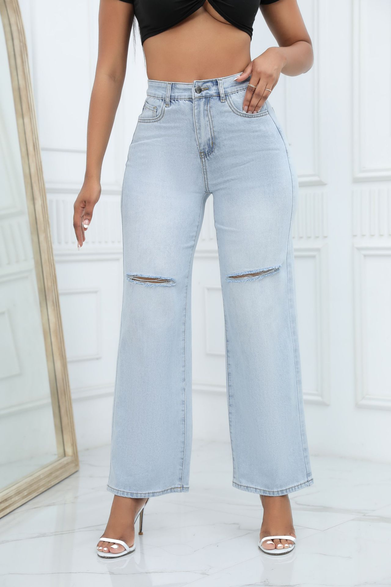 JADE | RIPPED WIDE-LEG JEANS