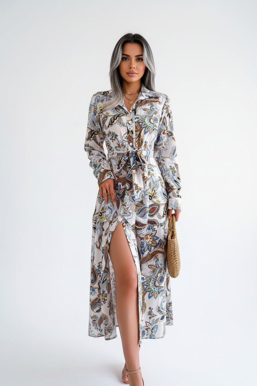 ROSÉ | BELTED FLORAL SHIRT DRESS