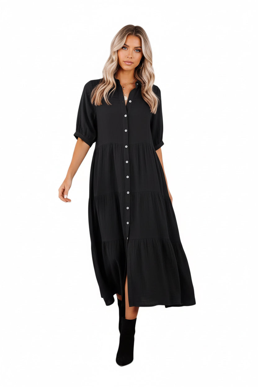 CÉLINA | BUTTON-UP LONG SLEEVE DRESS