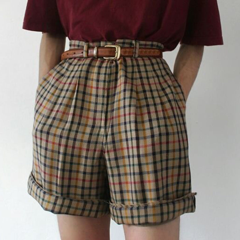 HARLOW | HIGH-WAIST PLAID SHORTS