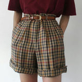 HARLOW | HIGH-WAIST PLAID SHORTS