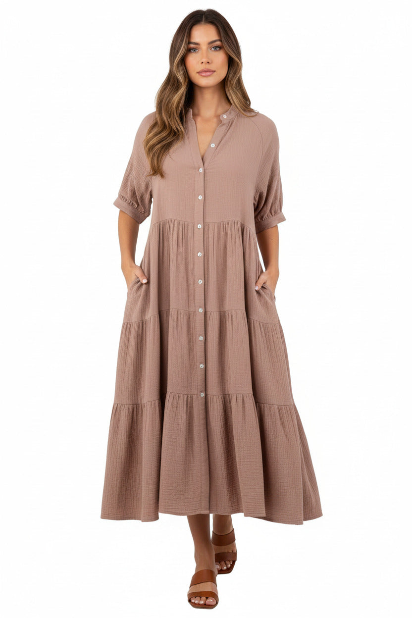 CÉLINA | BUTTON-UP LONG SLEEVE DRESS