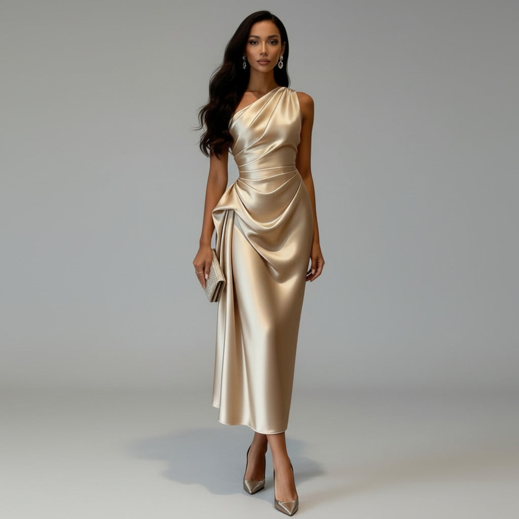 GENEVIÈVE | SATIN PLEATED DRESS