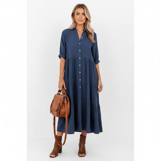 CÉLINA | BUTTON-UP LONG SLEEVE DRESS