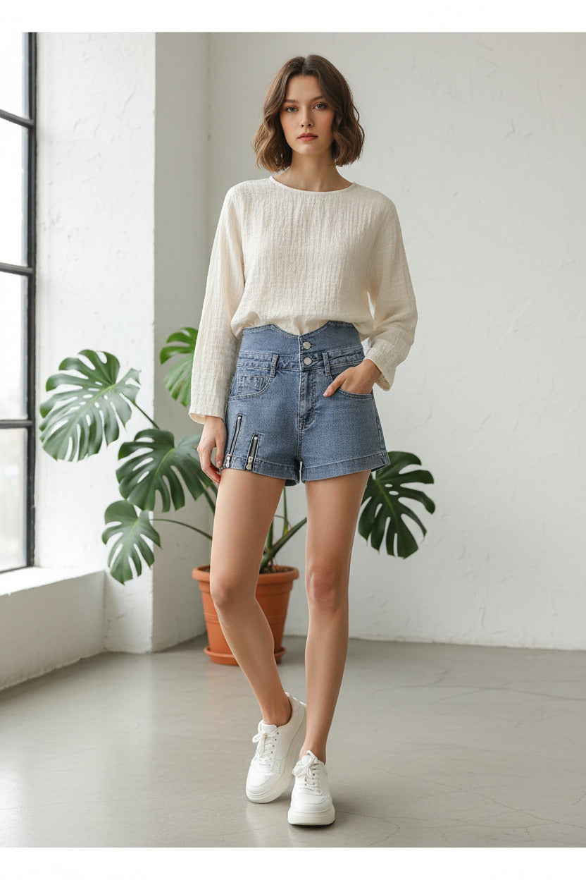 ESTELLE | TAILORED NOIR DENIM SHORTS