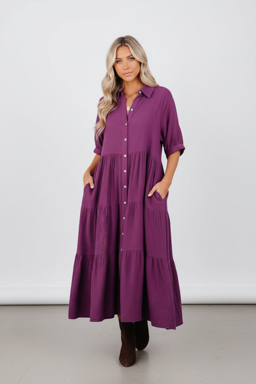 CÉLINA | BUTTON-UP LONG SLEEVE DRESS