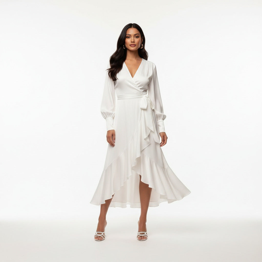 ROSALIE | RUFFLED V-NECK PROM DRESS