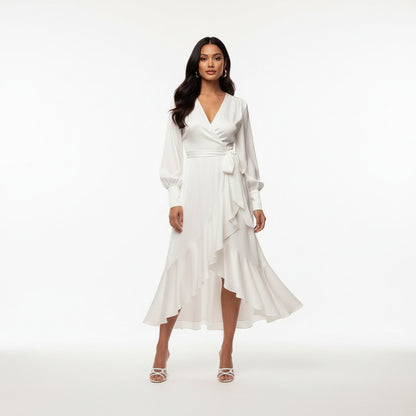 ROSALIE | RUFFLED V-NECK PROM DRESS