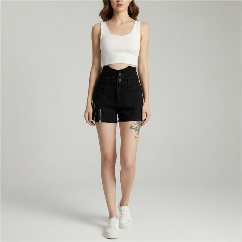 ESTELLE | TAILORED NOIR DENIM SHORTS