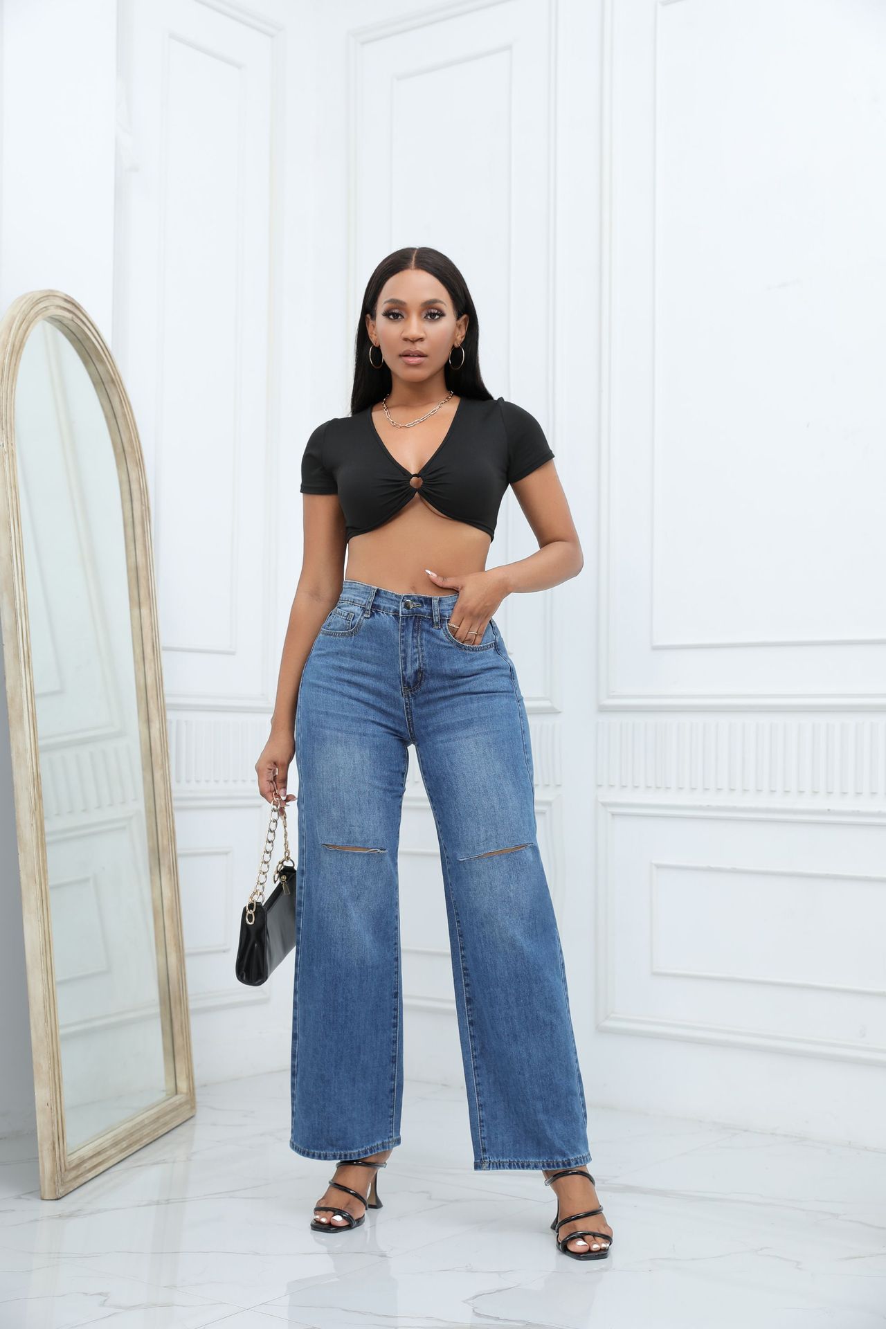 JADE | RIPPED WIDE-LEG JEANS